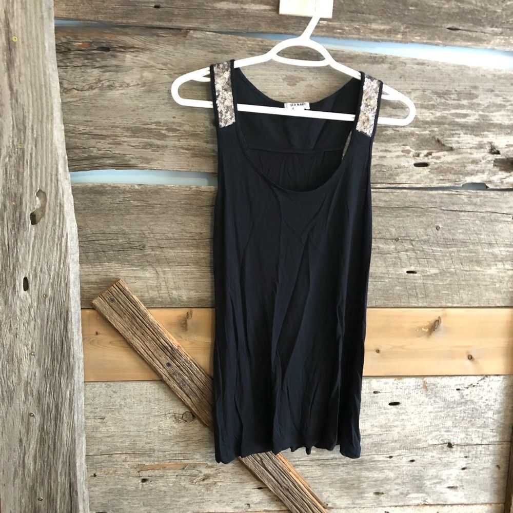 OLD Navy size Med Black tank top with silver sequin shoulders